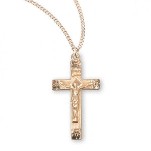 CRUCIFIX - 16K GOLD OVER STERLING FLOWER-TIPPED - 18" CHAIN