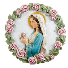Load image into Gallery viewer, WALL PLAQUE - MADONNA OF THE ROSE - 9&quot; RESIN
