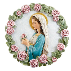 WALL PLAQUE - MADONNA OF THE ROSE - 9" RESIN