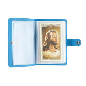 HOLY CARD HOLDER - BLUE IMITATION LEATHER -  HOLDS 40 CARDS