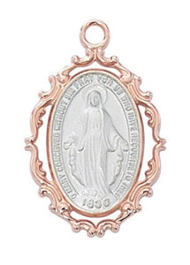 MIRACULOUS MEDAL - 1" - ROSE GOLD BORDER  & SS - 18" CHAIN