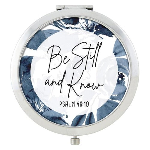 COMPACT MIRROR - BE STILL - BLUE WATERCOLOR FLOWERS