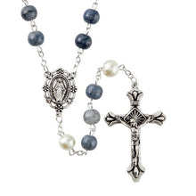 Load image into Gallery viewer, ROSARY - 8MM POSITANO BLUE-GRAY GLASS BEADS - 22.5&quot; LENGTH
