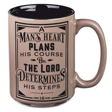 Load image into Gallery viewer, MUG - A MAN&#39;S HEART IN BROWN - PROVERBS 16:9
