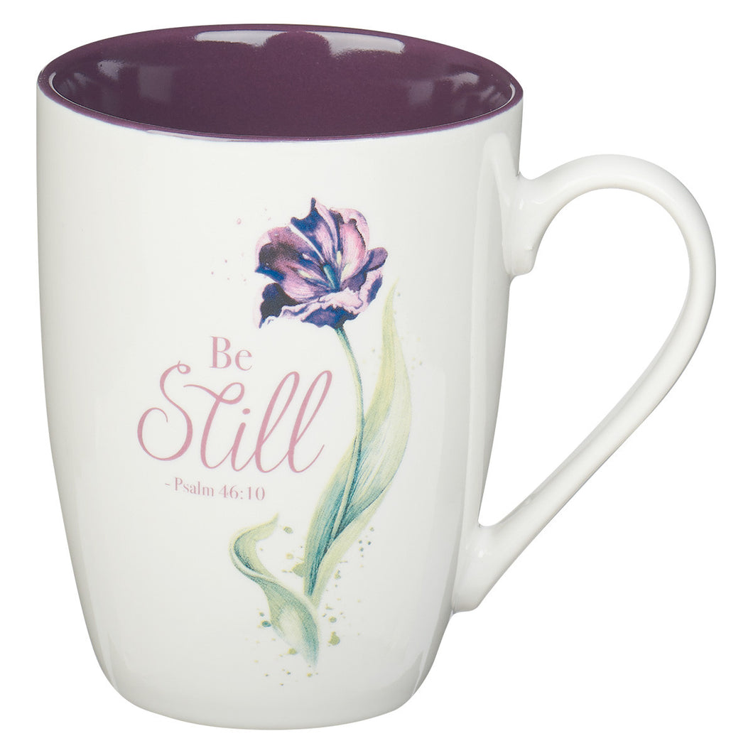 MUG - PURPLE BLOOM BE STILL – PSALM 46:10