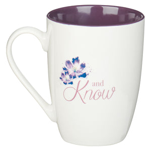 MUG - PURPLE BLOOM BE STILL – PSALM 46:10