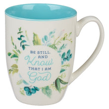 Load image into Gallery viewer, MUG - BE STILL AND KNOW - BLUE FLORAL
