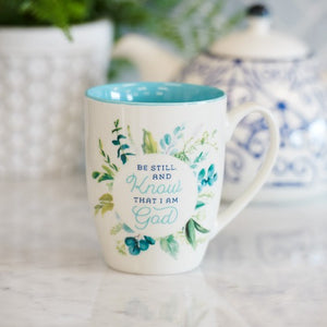 MUG - BE STILL AND KNOW - BLUE FLORAL