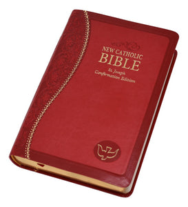 BIBLE: NEW CATHOLIC - ST. JOSEPH - CONFIRMATION - RED FAUX LEATHER