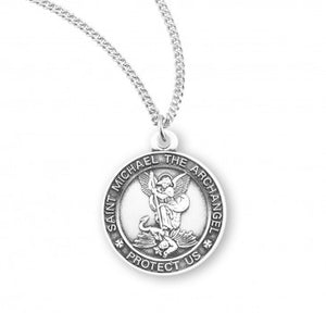 ST MICHAEL - STERLING SILVER - 13/16" ROUND -18" CHAIN