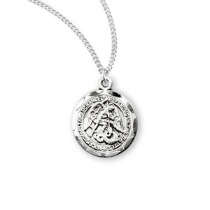 ST MICHAEL - STERLING SILVER ROUND WITH SCALLOPED EDGE  - 18" CHAIN
