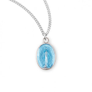 CHILD'S MIRACULOUS MEDAL SS 0.5" BLUE ENAMEL ON 13" CHAIN
