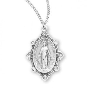 MIRACULOUS MEDAL - 1" SS OVAL 8 AUSTRIAN CRYSTALS - 18" CHAIN