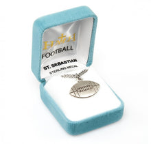Load image into Gallery viewer, FOOTBALL PENDANT - ST SEBASTIAN - STERLING SILVER - 24&quot; CHAIN
