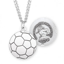 Load image into Gallery viewer, SOCCER PENDANT - ST SEBASTIAN - STERLING SILVER - 24&quot; CHAIN

