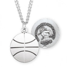 Load image into Gallery viewer, BASKETBALL PENDANT -ST SEBASTIAN - STERLING SILVER - 24&quot; CHAIN
