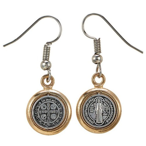 EARRINGS - ST BENEDICT MEDAL - TWO-TONE