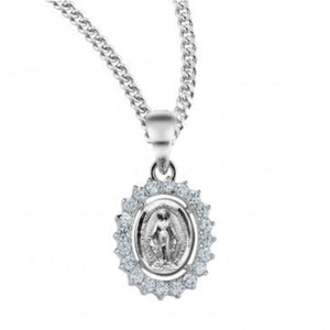 MIRACULOUS MEDAL - 11/16" SS - CRYSTAL CZ FRAME - 18" CHAIN