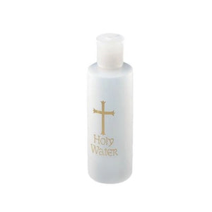 HOLY WATER BOTTLE - WHITE PLASTIC WITH GOLD CROSS - 4 OZ